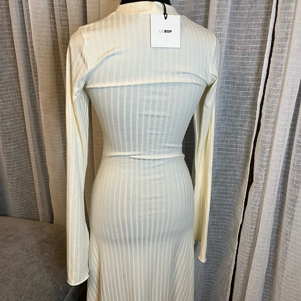 Le Bop Hattie Dress Ribbed Knit Maxi in Cream NWT Small